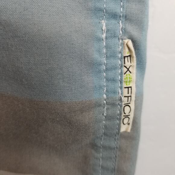 ExOfficio Men's Plaid Check Short Sleeve Shirt Zip Pocket Orange Blue Gray Large - Picture 6 of 8